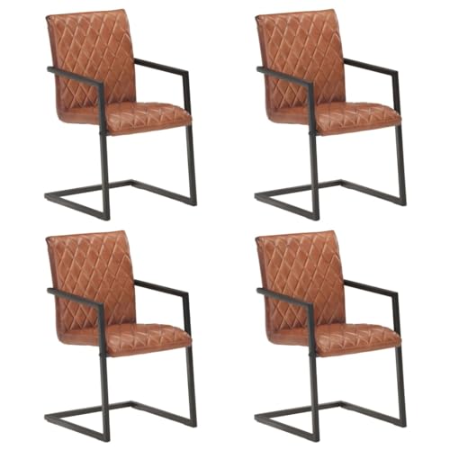 YITHOPI Freischwinger 4 STK. Braun Echtleder Stühle Esszimmer Speisestühle für Schlafzimmer von YITHOPI