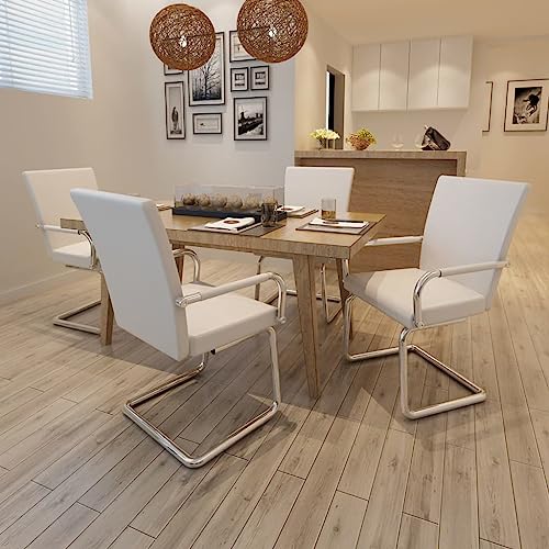 YITHOPI Freischwinger 4 STK. Weiß Kunstleder Bequeme Stühle Speisestühle für Büro von YITHOPI