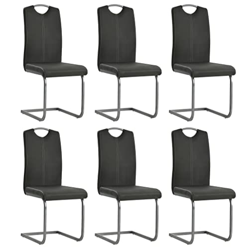 YITHOPI Freischwinger 6 STK. Grau Kunstleder Küchenstühle Stühle Esszimmer für Wohnzimmer von YITHOPI