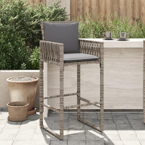 YITHOPI Garten-Barhocker mit Kissen 2 STK. Grau Poly Rattan Freizeitstühle Gartenbestuhlung für Rasenflächen von YITHOPI