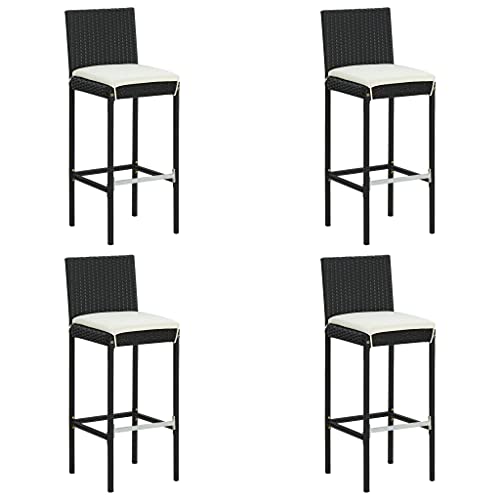 YITHOPI Garten-Barhocker mit Kissen 4 STK. Schwarz Poly Rattan Gartenbestuhlung Gartenmöbel für Schwimmbäder von YITHOPI