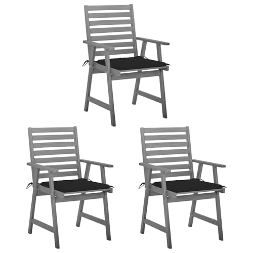 YITHOPI Garten-Essstühle mit Kissen 3 STK. Massivholz Akazie Outdoor-Stühle Gartenbestuhlung für Innenhöfe von YITHOPI