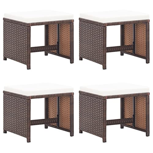 YITHOPI Gartenhocker 4 STK. mit Kissen Braun Poly Rattan Gartenbestuhlung Balkonstühle für Rasenflächen von YITHOPI