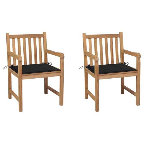 YITHOPI Gartenstühle 2 STK. mit Schwarzen Kissen Massivholz Teak Sitzmöbel für Draußen Freizeitstühle für Terrassen von YITHOPI