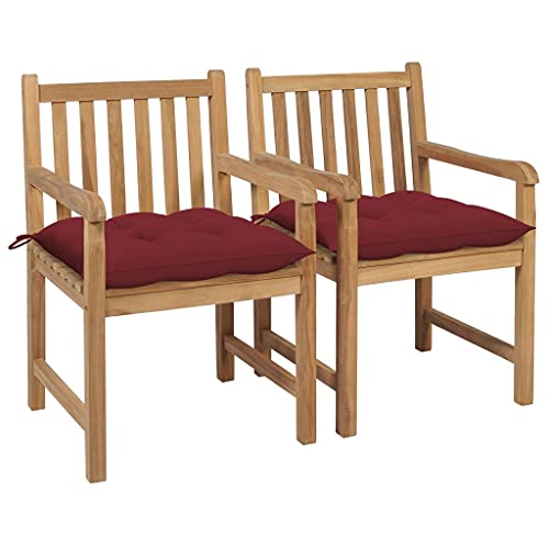 YITHOPI Gartenstühle 2 STK. mit Weinroten Kissen Massivholz Teak Freizeitstühle Sitzmöbel für Draußen für Schwimmbäder von YITHOPI