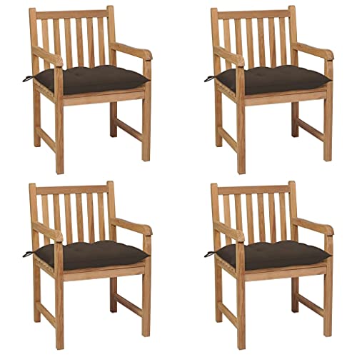 YITHOPI Gartenstühle 4 STK. mit Taupe Kissen Massivholz Teak Freizeitstühle Gartenmöbel für Innenhöfe von YITHOPI
