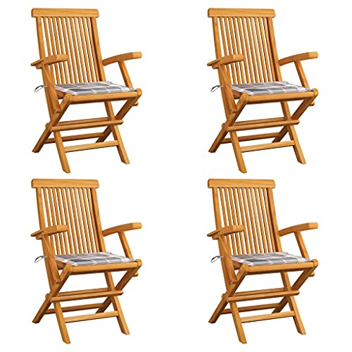 YITHOPI Gartenstühle Graue Karomuster-Kissen 4 STK. Massivholz Teak Balkonstühle Terrassenstühle für Terrassen von YITHOPI