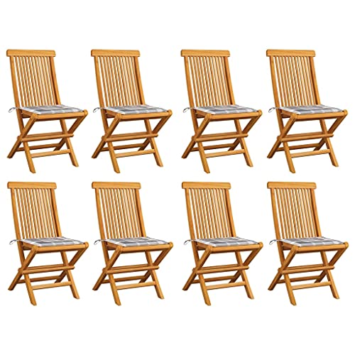 YITHOPI Gartenstühle Graue Karomuster-Kissen 8 STK. Massivholz Teak Gartenmöbel Freizeitstühle für Schwimmbäder YITHOPI Gartenstühle Graue Karomuster-Kissen 8 STK. Massivholz Teak Gartenmöbel Freizeitstühle für Schwimmbäder von YITHOPI