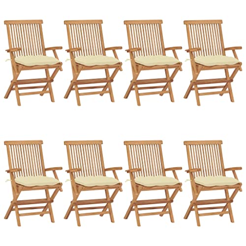 YITHOPI Gartenstühle mit Cremeweißen Kissen 8 STK. Massivholz Teak Balkonstühle Freizeitstühle für Terrassen von YITHOPI