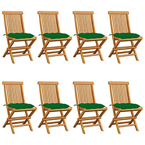 YITHOPI Gartenstühle mit Grünen Kissen 8 STK. Massivholz Teak Outdoor-Stühle Gartenbestuhlung für Rasenflächen von YITHOPI