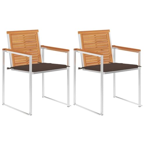 YITHOPI Gartenstühle mit Kissen 2 STK. Massivholz Akazie und Stahl Gartenbestuhlung Outdoor-Stühle für Schwimmbäder von YITHOPI