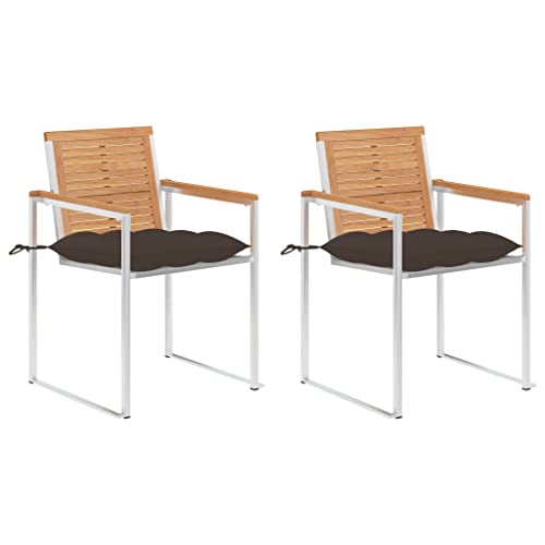YITHOPI Gartenstühle mit Kissen 2 STK. Massivholz Teak und Stahl Outdoor-Stühle Freizeitstühle für Terrassen von YITHOPI