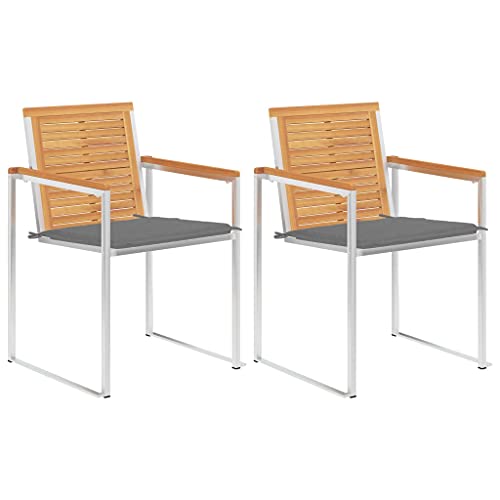YITHOPI Gartenstühle mit Kissen 2 STK. Massivholz Teak und Stahl Outdoor-Stühle Terrassenstühle für Schwimmbäder von YITHOPI