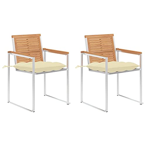 YITHOPI Gartenstühle mit Kissen 2 STK. Massivholz Teak und Stahl Sitzmöbel für Draußen Outdoor-Stühle für Rasenflächen von YITHOPI