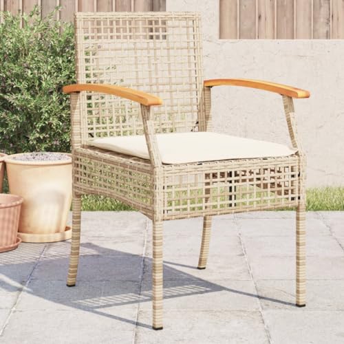YITHOPI Gartenstühle mit Kissen 4 STK. Beige Poly Rattan Akazienholz Terrassenmöbel Outdoor-Stühle für Schwimmbäder von YITHOPI