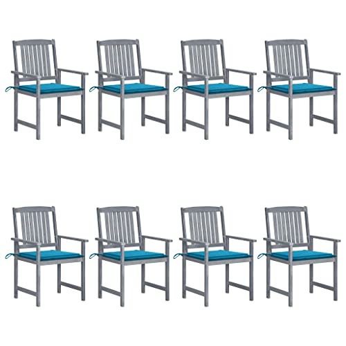 YITHOPI Gartenstühle mit Kissen 8 STK. Massivholz Akazie Grau Terrassenmöbel Freizeitstühle für Schwimmbäder von YITHOPI