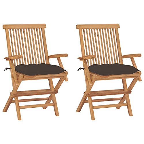 YITHOPI Gartenstühle mit Taupe Kissen 2 STK. Massivholz Teak Terrassenstühle Terrassenmöbel für Schwimmbäder von YITHOPI