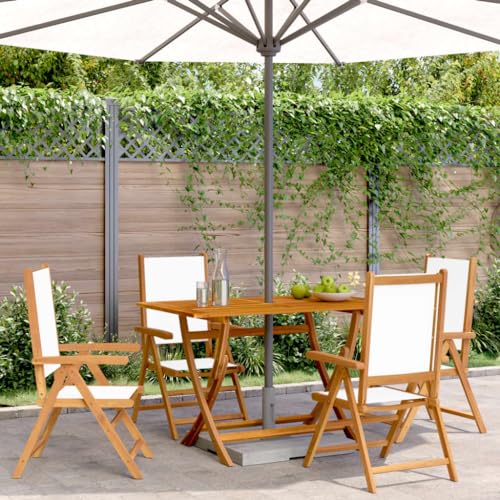 YITHOPI Gartenstuhl Verstellbar 4 STK. Cremeweiß Stoff und Massivholz Gartenbestuhlung Balkonstühle für Terrassen von YITHOPI
