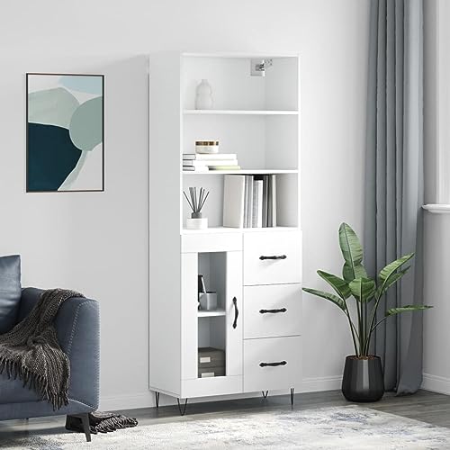 YITHOPI Highboard Weiß Schlafzimmerschrank für Küche Schlafzimmer 69,5x34x180 cm Holzwerkstoff von YITHOPI