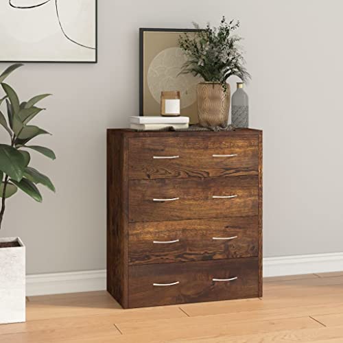 YITHOPI Kommode mit 4 Schubladen Schlafzimmerschrank für Wohnzimmer Küche 60x30,5x71 cm Räuchereiche von YITHOPI