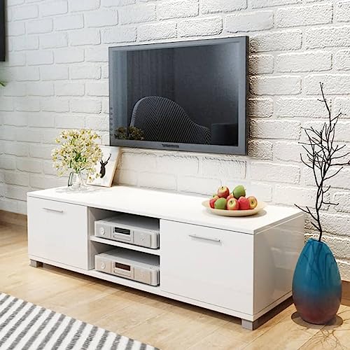 YITHOPI Moderner Hochglanz-Fernsehschrank mit Stauraum, elegantem Design und Kabelmanagement für Wohnzimmer, TV Lowboard mit Regalen und Hochglanzoberfläche von YITHOPI