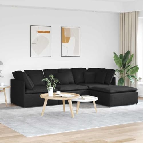 YITHOPI Modulares Sofa mit Fußhocker Kissen Stoff Schwarz Wohnzimmersofa Schlafzimmersofas für Wohnzimmer von YITHOPI