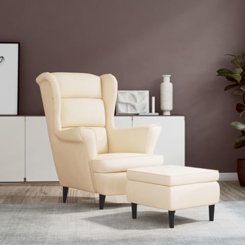 YITHOPI Ohrensessel mit Hocker Creme Samt Wartezimmersessel Sitzmöbel für Schlafzimmer Wohnzimmer von YITHOPI
