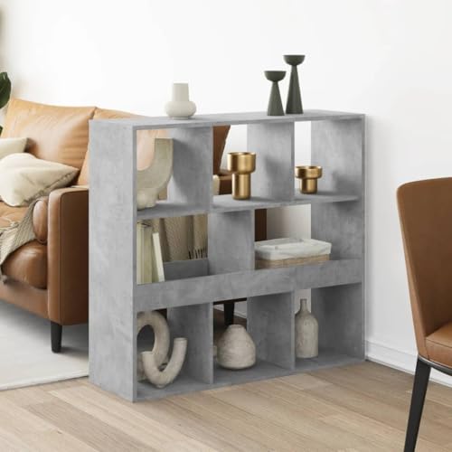 YITHOPI Raumteiler Betongrau Multifunktionales Bücherregal für Wohnzimmer 100x33x94,5 cm Holzwerkstoff von YITHOPI