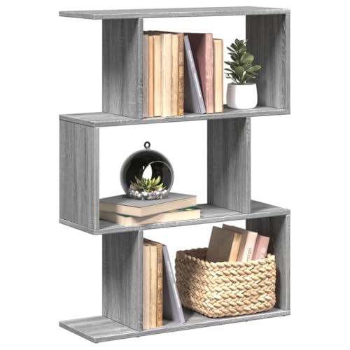YITHOPI Raumteiler-Bücherregal 3 Fächer Grau Sonoma Multifunktionales Bücherregal für Büro 70x24x97 cm von YITHOPI