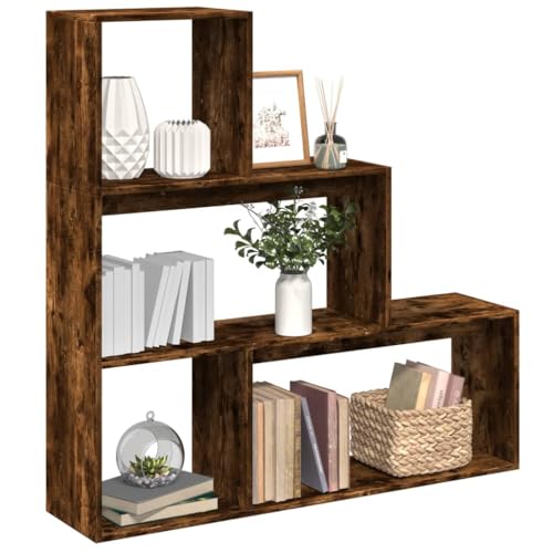 YITHOPI Raumteiler-Bücherregal 3 Stufen Räuchereiche Multifunktionales Bücherregal für Aufbewahrung 123x29x123 cm von YITHOPI