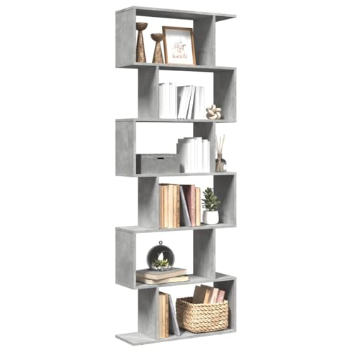 YITHOPI Raumteiler-Bücherregal 6 Etagen Betongrau Multifunktionales Bücherregal für Büro 70x24x193 cm von YITHOPI