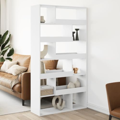 YITHOPI Raumteiler Weiß Multifunktionales Bücherregal für Aufbewahrung 100x33x187,5 cm Holzwerkstoff von YITHOPI