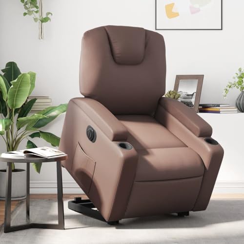 YITHOPI Relaxsessel mit Aufstehhilfe Elektrisch Braun Kunstleder Bürostuhl Küchenstuhl für Schlafzimmer Wohnzimmer von YITHOPI