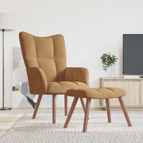 YITHOPI Relaxsessel mit Hocker Braun Samt Bürosessel Küchenstuhl für Schlafzimmer Hotel von YITHOPI