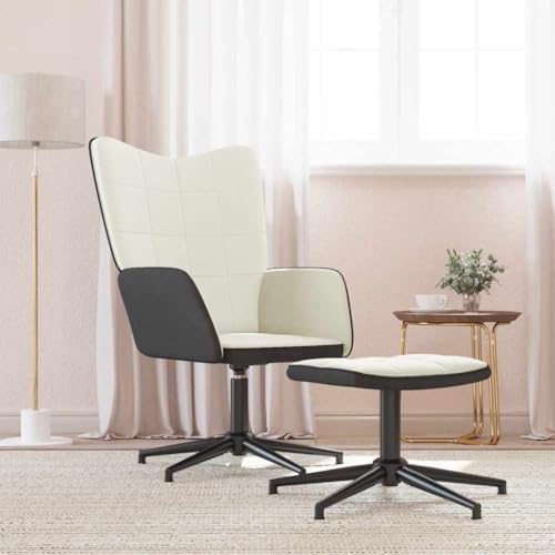 YITHOPI Relaxsessel mit Hocker Cremeweiß Samt und PVC Wohnzimmersessel Küchenstuhl für Schlafzimmer Hotel von YITHOPI
