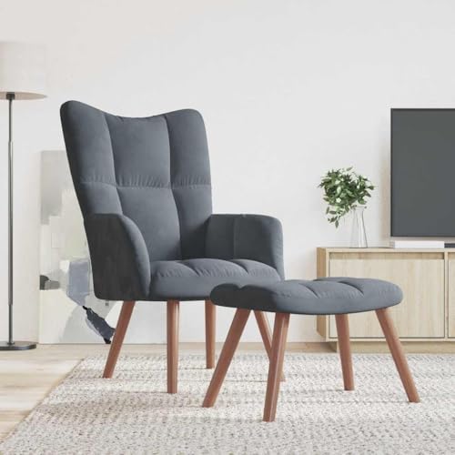 YITHOPI Relaxsessel mit Hocker Dunkelgrau Samt Stuhl Wartezimmerstuhl für Schlafzimmer Hotel von YITHOPI