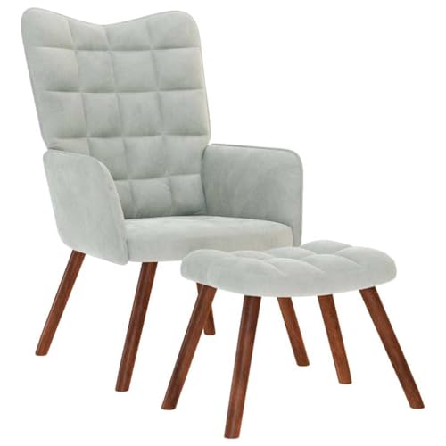 YITHOPI Relaxsessel mit Hocker Hellgrau Samt Lesesessel Küchenstuhl für Wohnzimmer Schlafzimmer von YITHOPI