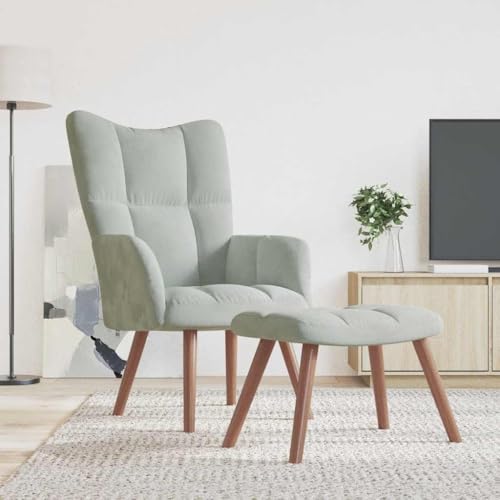 YITHOPI Relaxsessel mit Hocker Hellgrau Samt Sitzmöbel Küchenstuhl für Wohnzimmer Büro von YITHOPI