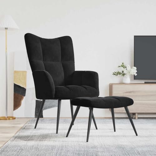 YITHOPI Relaxsessel mit Hocker Schwarz Samt Wartezimmersessel Küchenstuhl für Schlafzimmer Büro von YITHOPI