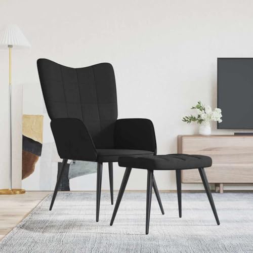 YITHOPI Relaxsessel mit Hocker Schwarz Stoff Wartezimmerstuhl Stuhl für Hotel Küche YITHOPI Relaxsessel mit Hocker Schwarz Stoff Wartezimmerstuhl Stuhl für Hotel Küche von YITHOPI