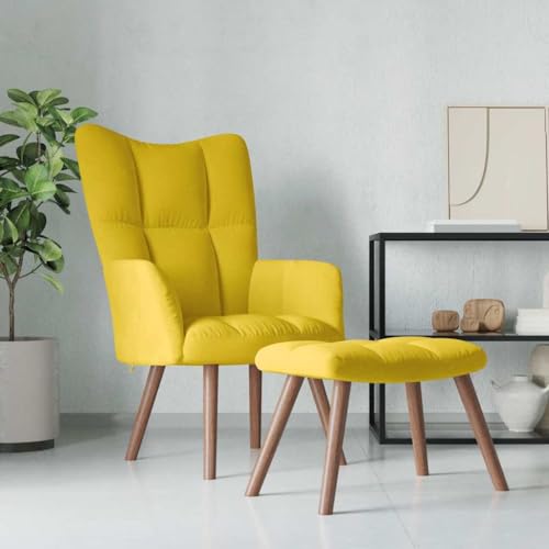 YITHOPI Relaxsessel mit Hocker Senfgelb Samt Wohnzimmerstuhl Schlafzimmerstuhl für Schlafzimmer Küche von YITHOPI