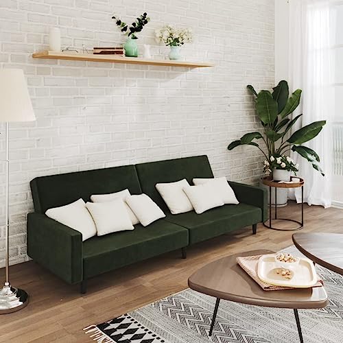 YITHOPI Schlafsofa 2-Sitzer Dunkelgrün Samt Wohnzimmersofas Multifunktionales Sofa für Gästehaus von YITHOPI