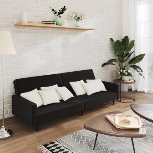 YITHOPI Schlafsofa 2-Sitzer Schwarz Samt Wohnzimmersofa Wohnzimmersofas für Wohnzimmer von YITHOPI