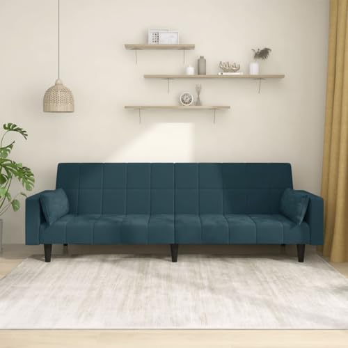 YITHOPI Schlafsofa 2-Sitzer mit 2 Kissen Blau Samt Wohnzimmersofa Bürosofas für Schlafzimmer von YITHOPI
