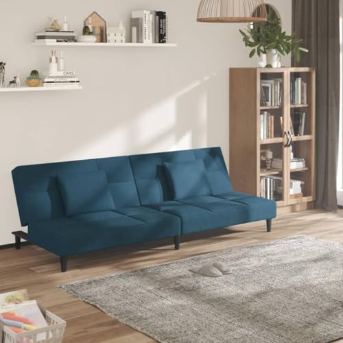 YITHOPI Schlafsofa 2-Sitzer mit 2 Kissen Blau Samt Wohnzimmersofas Bürosofas für Gästehaus YITHOPI Schlafsofa 2-Sitzer mit 2 Kissen Blau Samt Wohnzimmersofas Bürosofas für Gästehaus von YITHOPI
