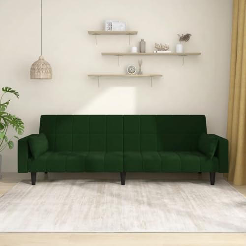 YITHOPI Schlafsofa 2-Sitzer mit 2 Kissen Dunkelgrün Samt Multifunktionales Sofa Schlafzimmersofas für Gästehaus von YITHOPI