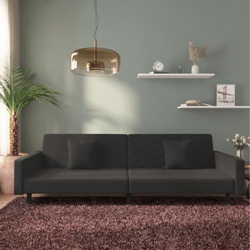 YITHOPI Schlafsofa 2-Sitzer mit 2 Kissen Schwarz Samt Multifunktionales Sofa Wohnzimmersofa für Wohnzimmer von YITHOPI
