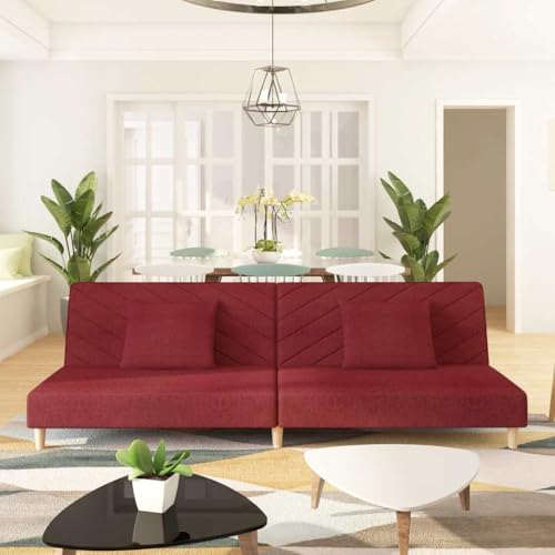 YITHOPI Schlafsofa 2-Sitzer mit 2 Kissen Weinrot Stoff Bürosofas Wohnzimmersofas für Wohnzimmer von YITHOPI