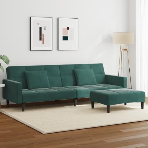 YITHOPI Schlafsofa 2-Sitzer mit Fußhocker Dunkelgrün Samt Schlafzimmersofas Multifunktionales Sofa für Büro von YITHOPI
