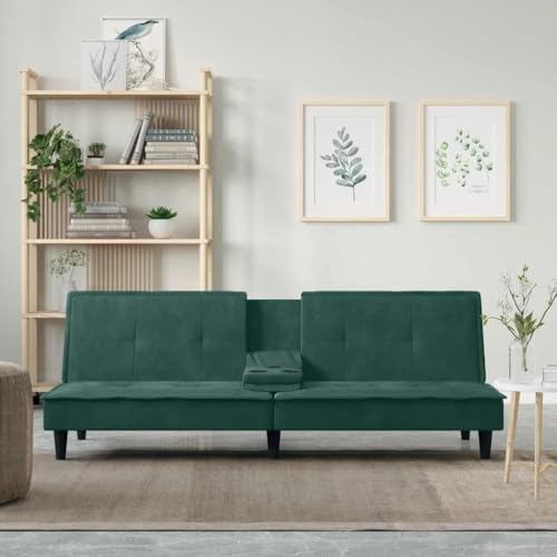 YITHOPI Schlafsofa mit Getränkehaltern Dunkelgrün Samt Multifunktionales Sofa Bürosofas für Wohnzimmer von YITHOPI